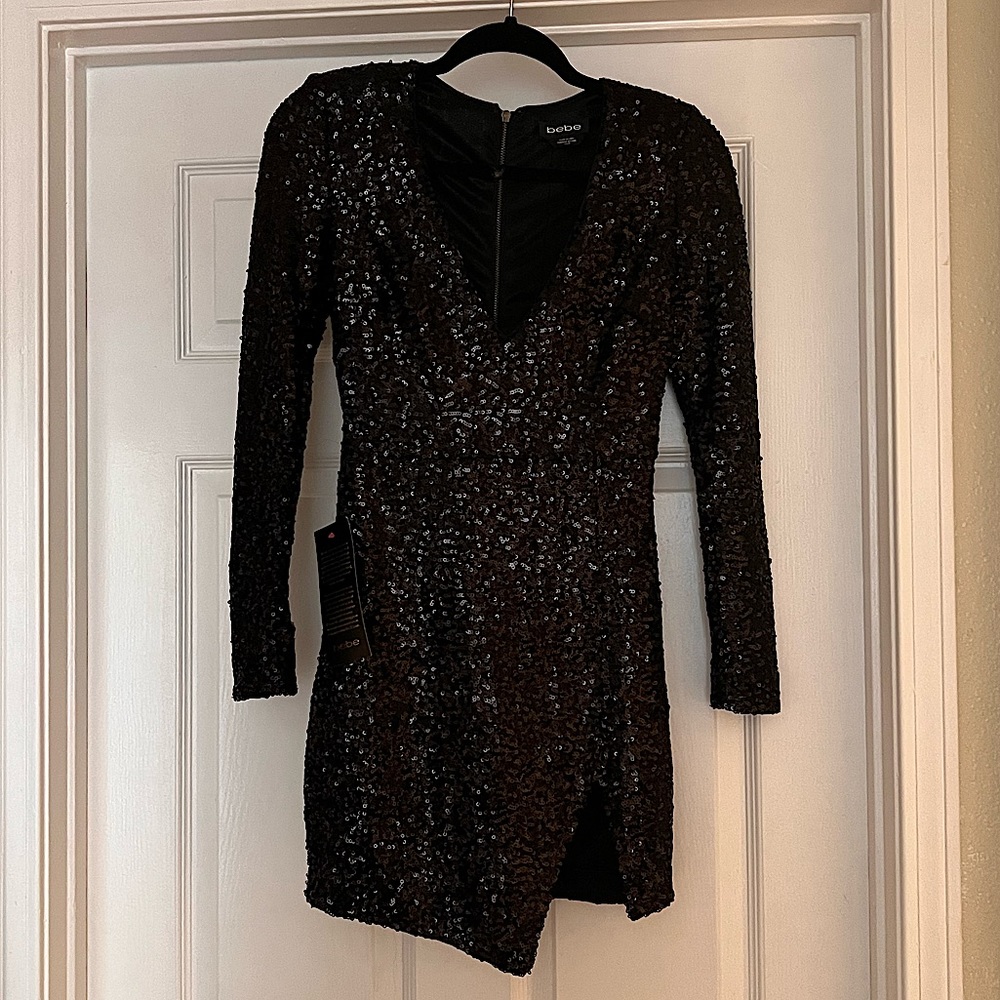 Black long sleeve sequin Bebe dress